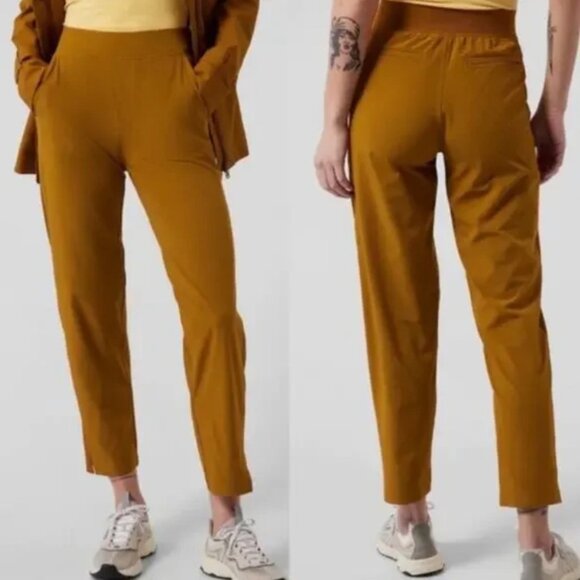 NEW Athleta Brooklyn Mid Rise Ankle Pant in Mustard Yellow Brassy Gold Size 14 - Picture 2 of 6